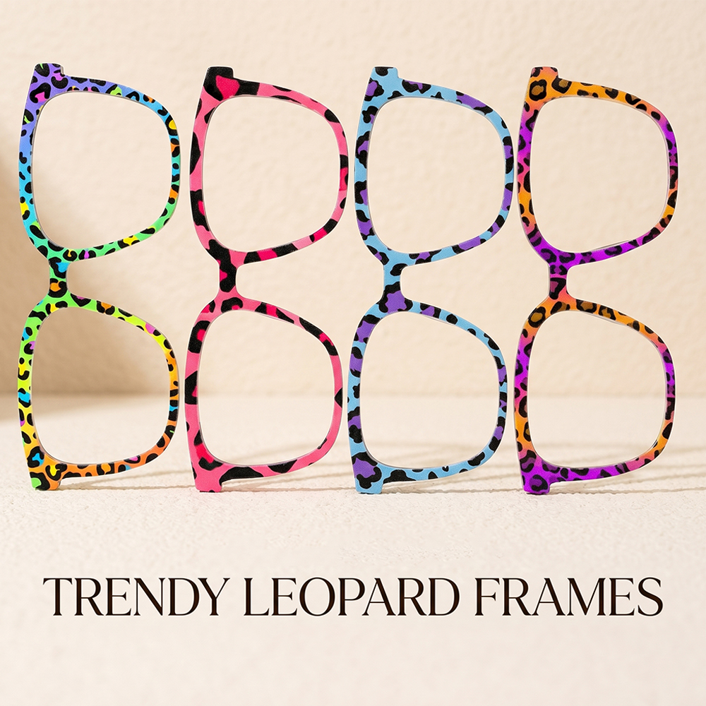 Women Fashion Glasses - Trendy Rainbow Leopard Print Square Eyeglass