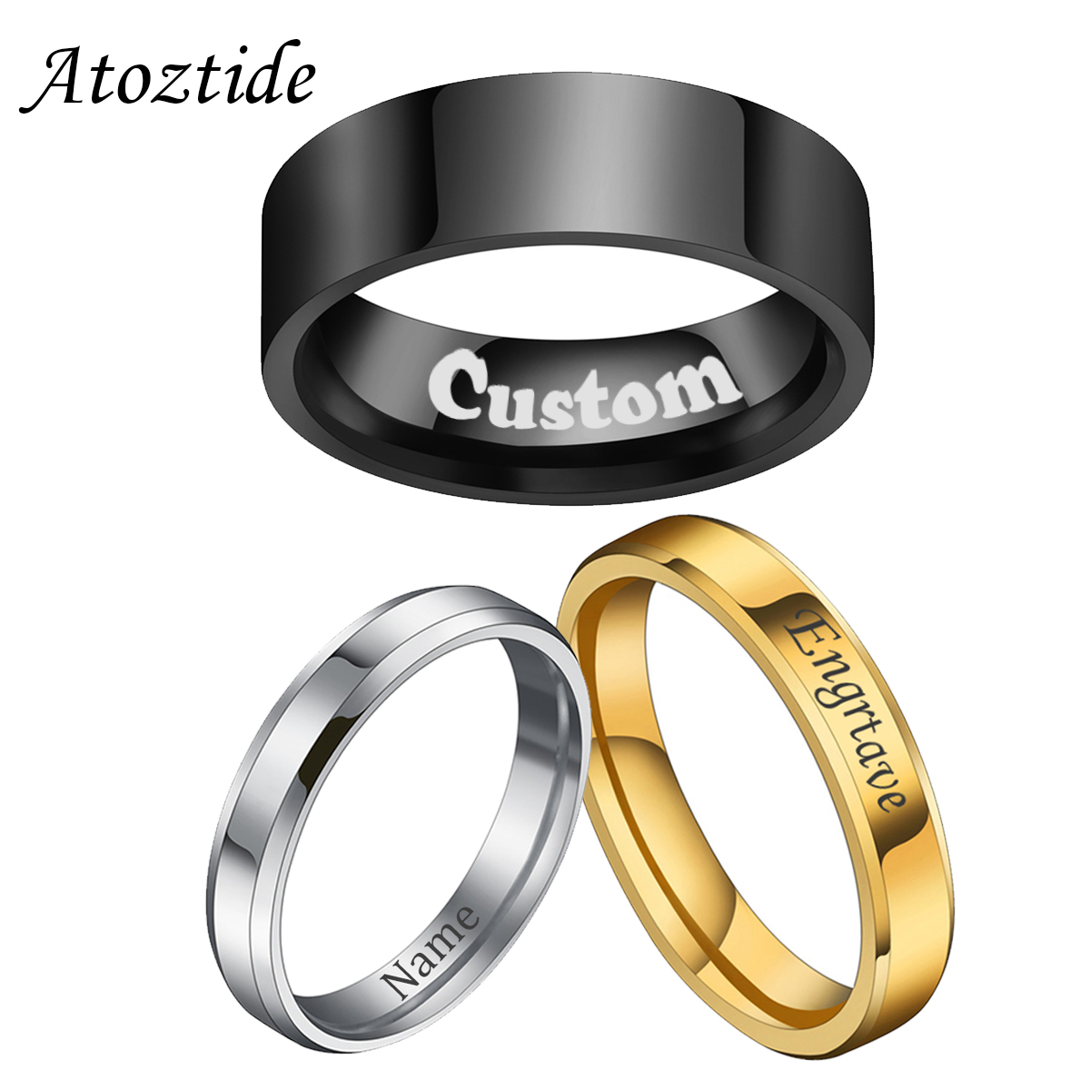 Women'S Fashion Rings Gold - Atoztide 4/6/8mm Personalized Engrave Name Date
