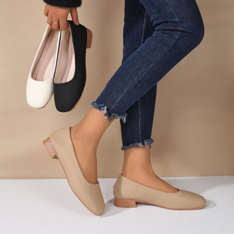 Women'S Fashion Walking Shoes - Soft Leather Round Toe Slip-On Shoes