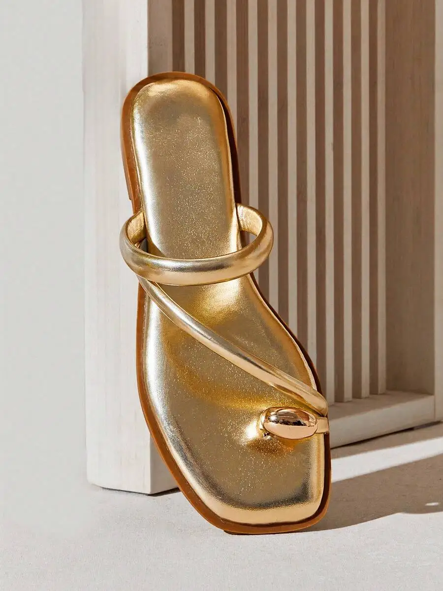 Women'S Fashion Rings Gold - Womens Square Toe Minimalist Metallic Gold