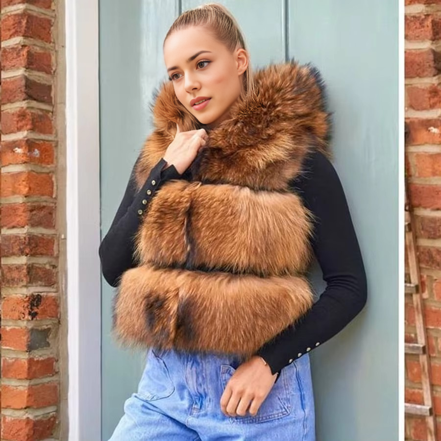 Women'S Fashion Gilet - Real Raccoon Fur Vest Women Waistcoat