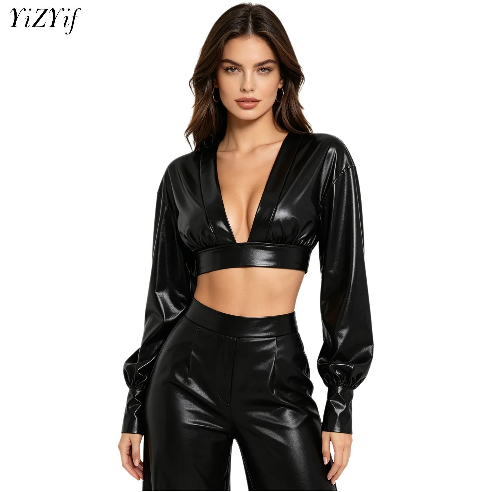 Women'S Fashion Tops - Womens Y2K Metallic Shiny Hip Hop