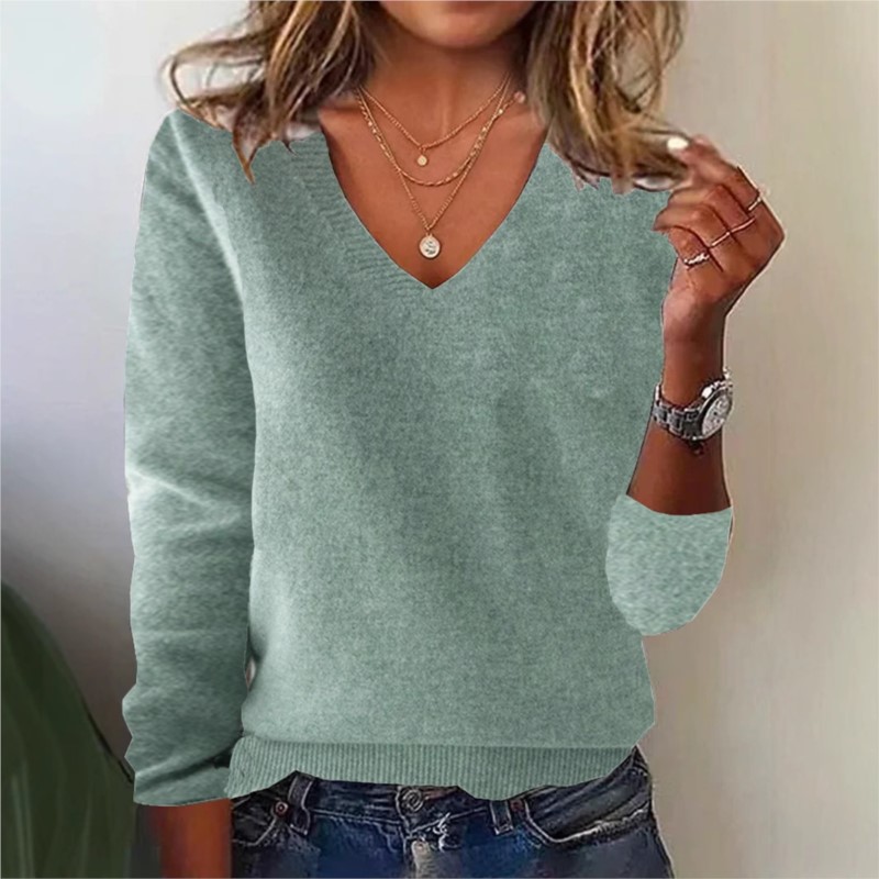 Women's V-neck Sweater Elegant - Ribbed Knit Sweater avis et prix