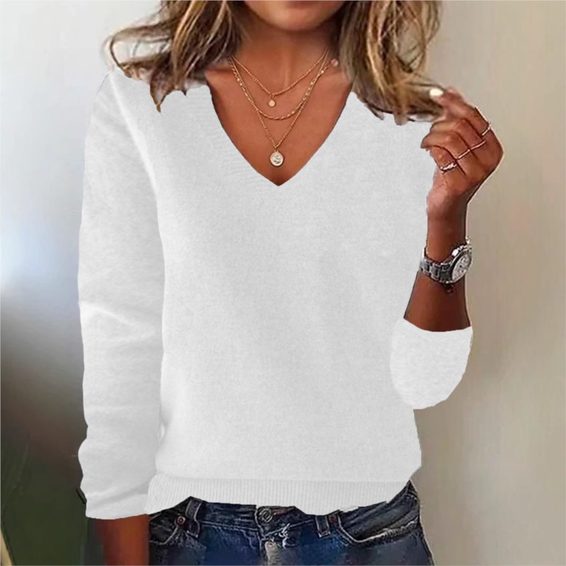 Women's V-neck Sweater Elegant - Ribbed Knit Sweater avis et prix