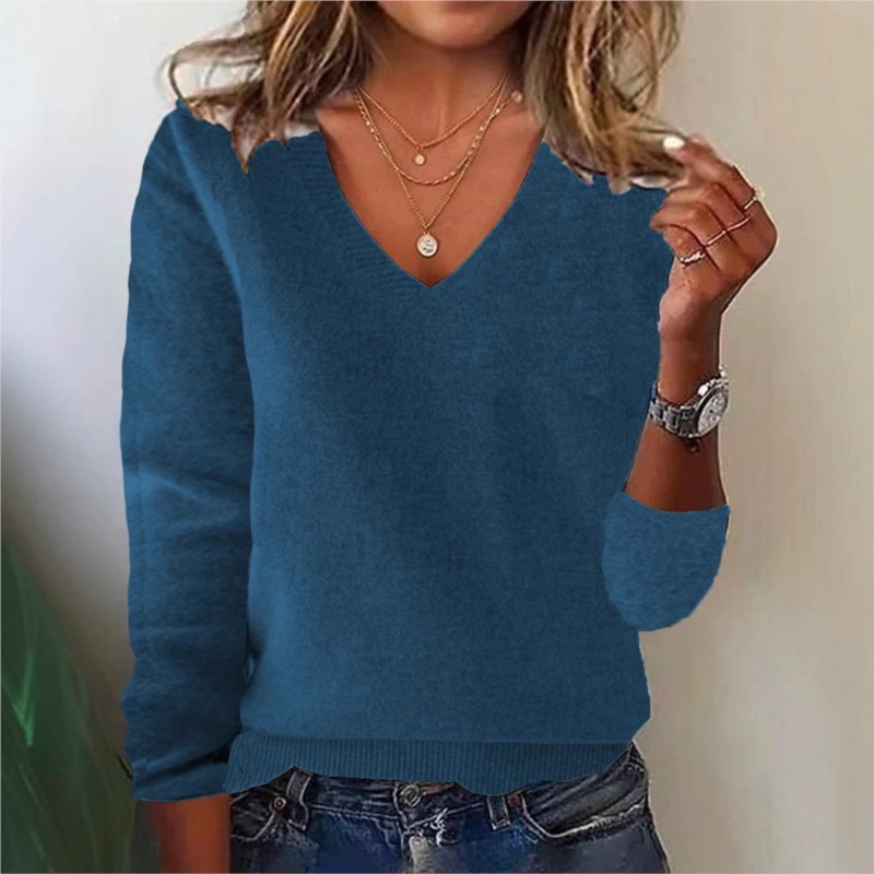 Women's V-neck Sweater Elegant - Ribbed Knit Sweater avis et prix