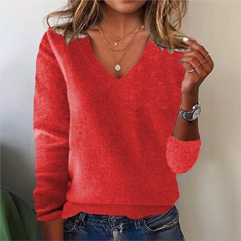 Women's V-neck Sweater Elegant - Ribbed Knit Sweater avis et prix