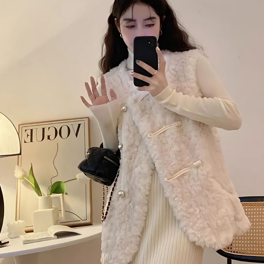 Women's Vests Lamb Plush White - Women'S Fashion Gilet avis et prix