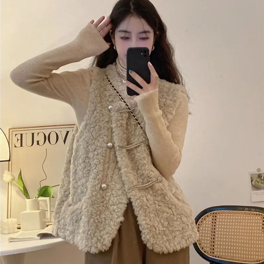 Women's Vests Lamb Plush White - Women'S Fashion Gilet avis et prix