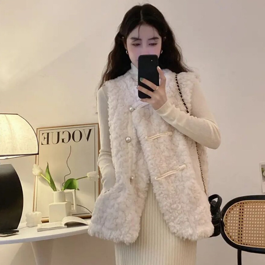 Women's Vests Lamb Plush White - Women'S Fashion Gilet avis et prix