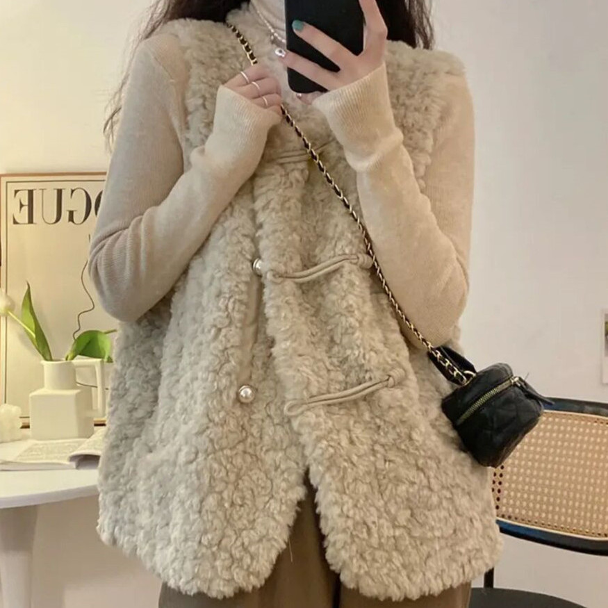 Women's Vests Lamb Plush White - Women'S Fashion Gilet avis et prix