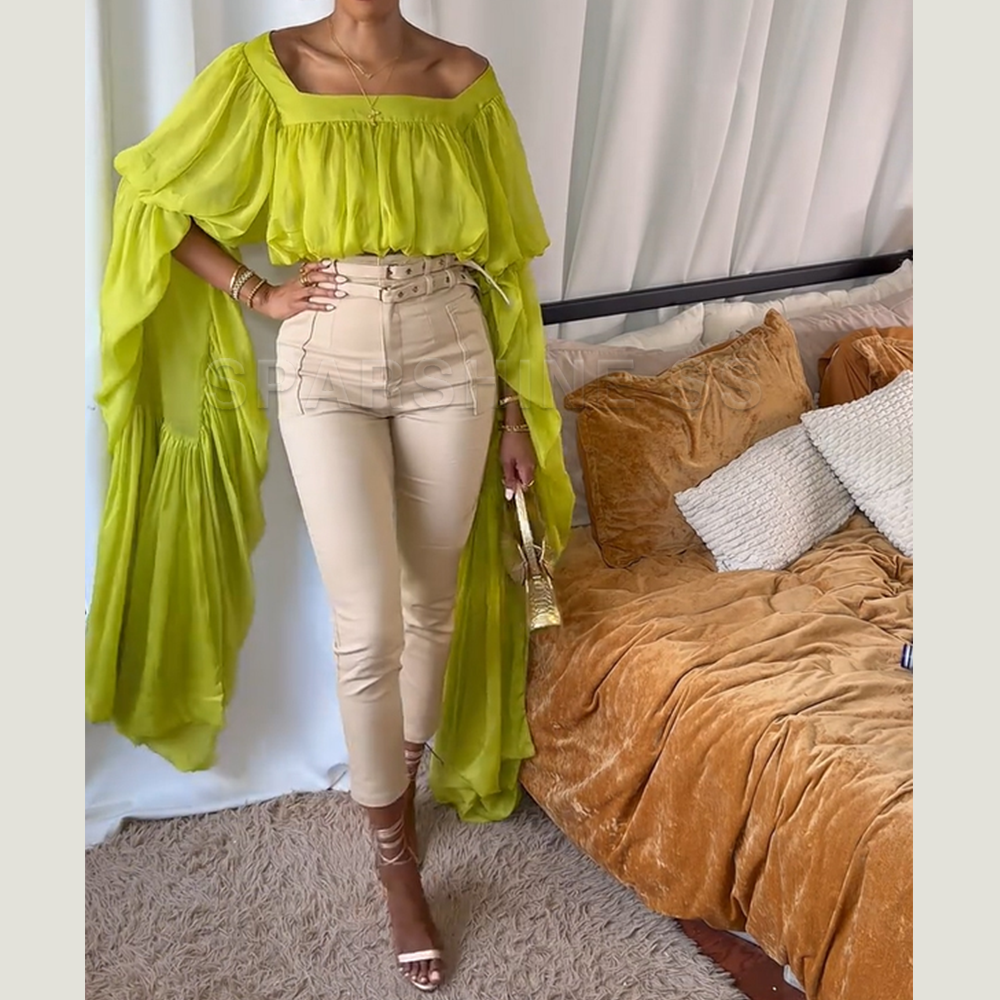 Women Chiffon Crop Top, Puff L - Women'S Fashion Tops avis et prix