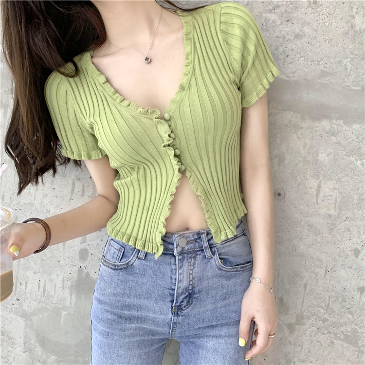 Ruffled Rib Knit Cardigan Shor - Women'S Fashion From The 90S avis et prix