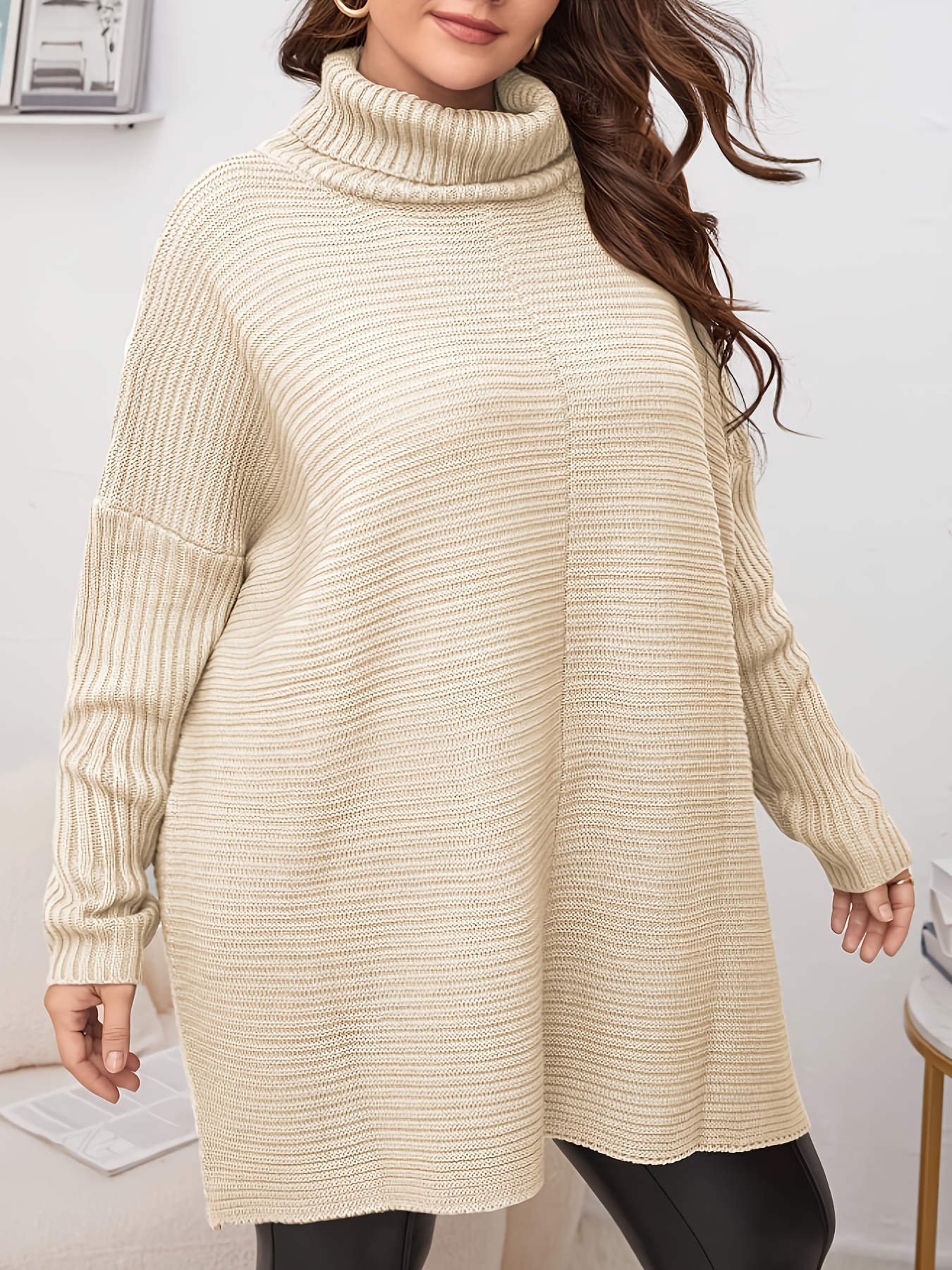 Plus Size Women's Turtleneck S - Ribbed Knit Sweater avis et prix