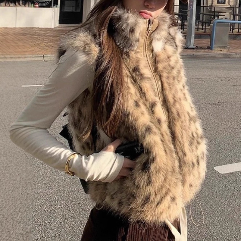 Women's Leopard Print Faux Fur - Women'S Fashion Gilet avis et prix