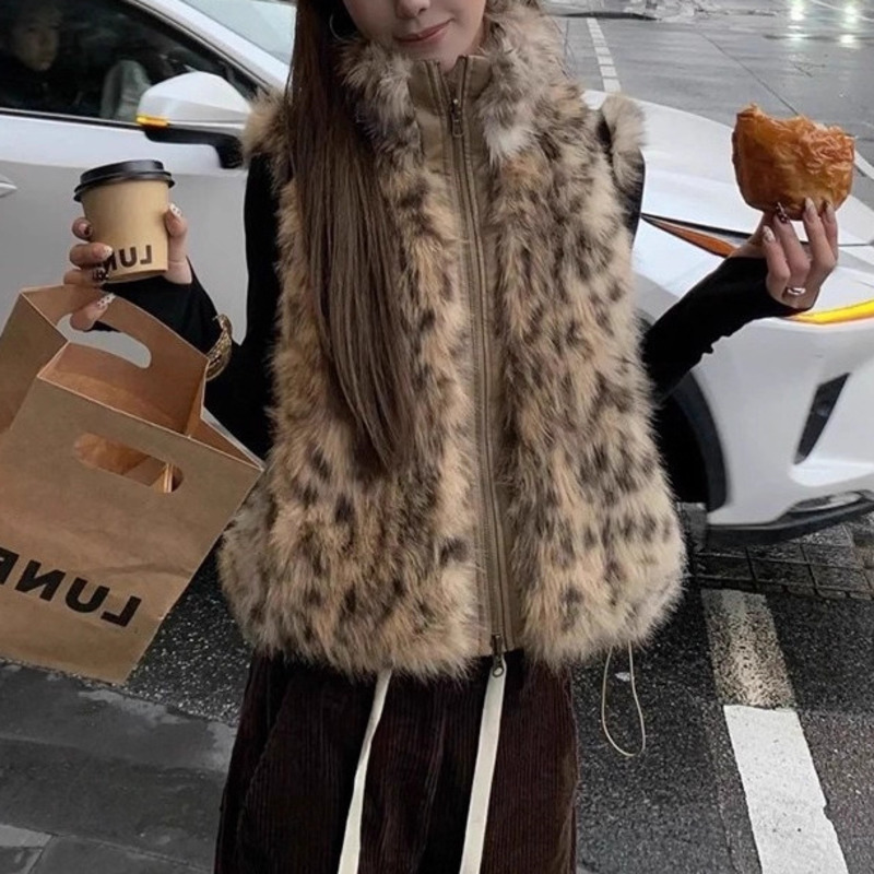 Women's Leopard Print Faux Fur - Women'S Fashion Gilet avis et prix