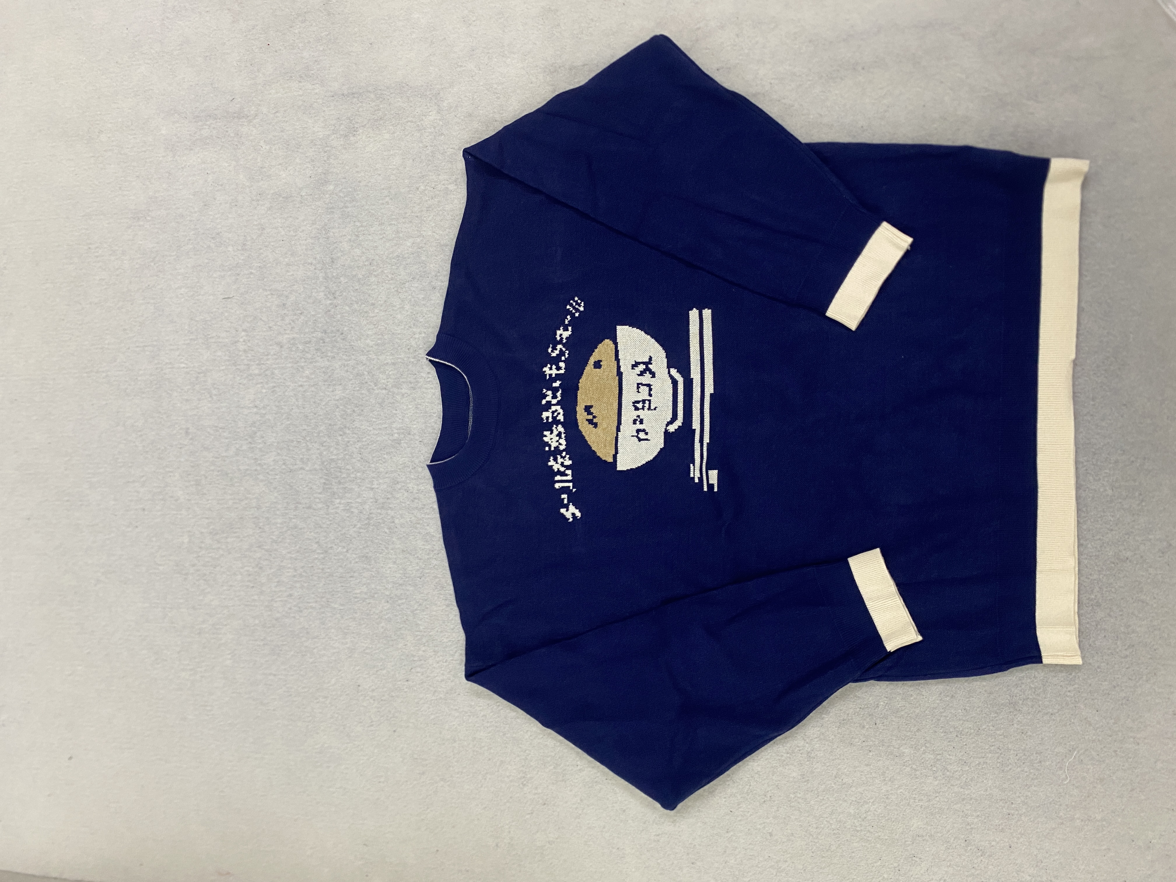 Navy Blue Contrast Cream Rib C - Ribbed Knit Sweater avis et prix