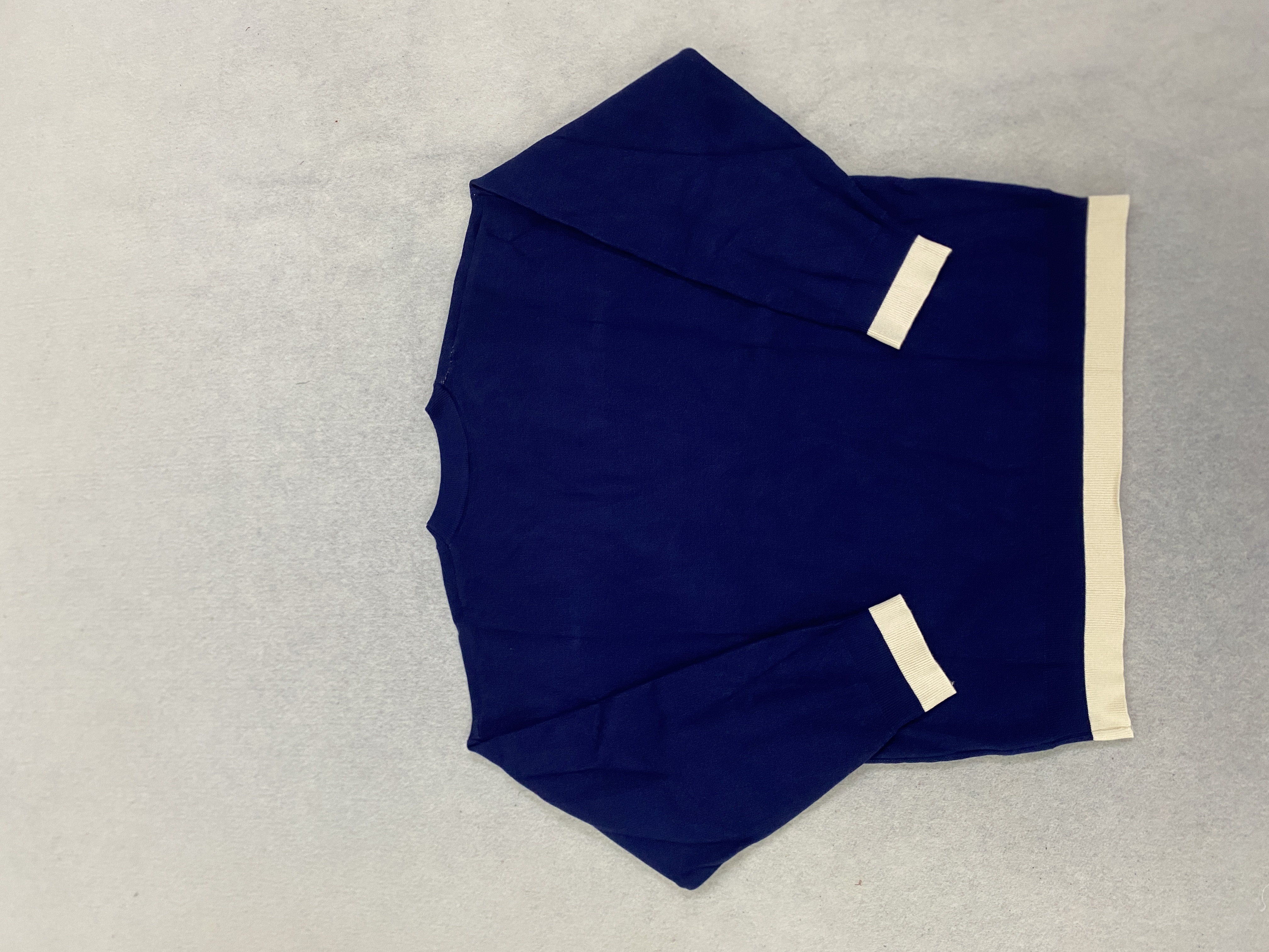 Navy Blue Contrast Cream Rib C - Ribbed Knit Sweater avis et prix