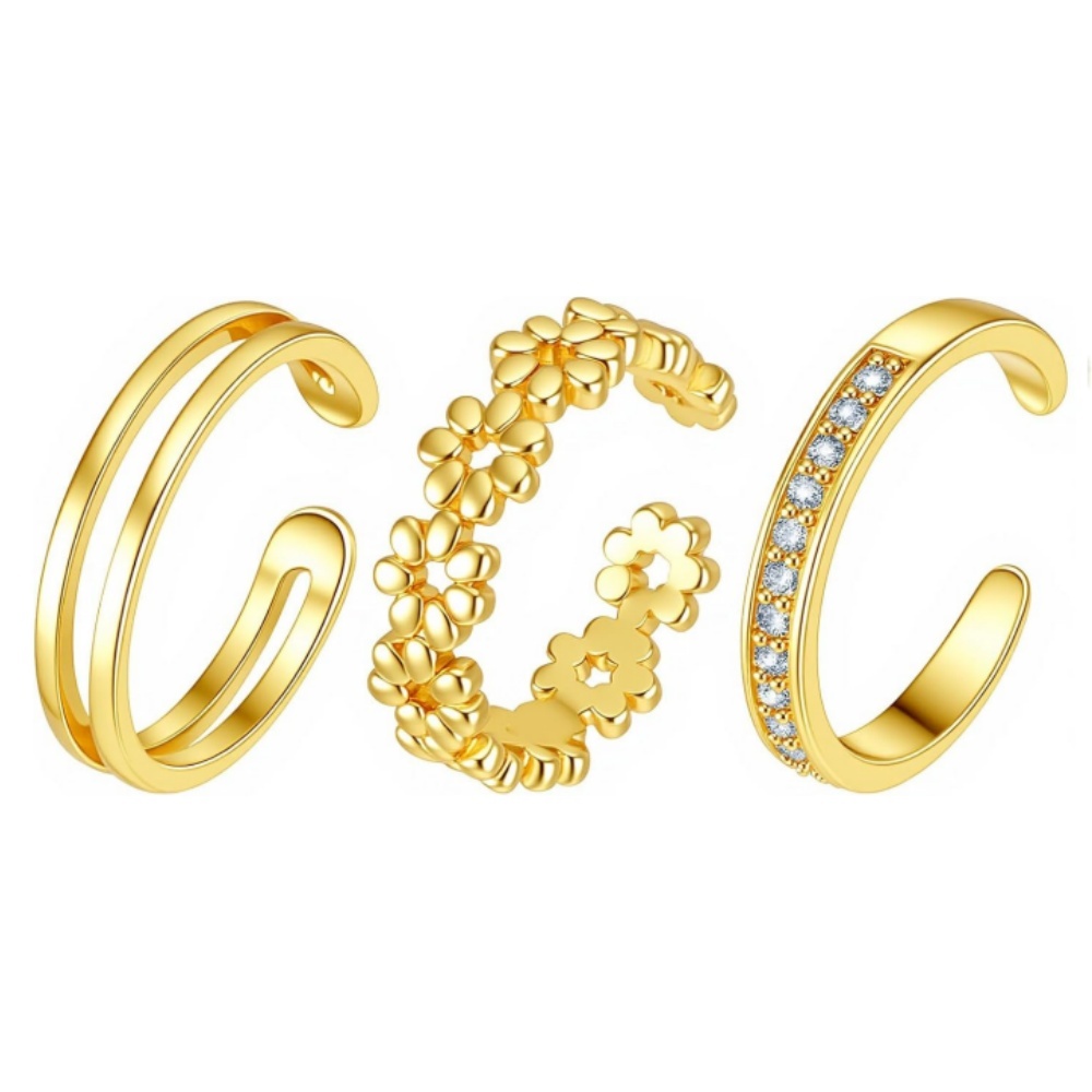 3Pcs Gold Open Adjustable Ring - Women'S Fashion Rings Gold avis et prix