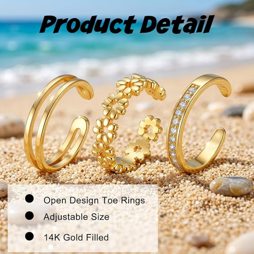 3Pcs Gold Open Adjustable Ring - Women'S Fashion Rings Gold avis et prix