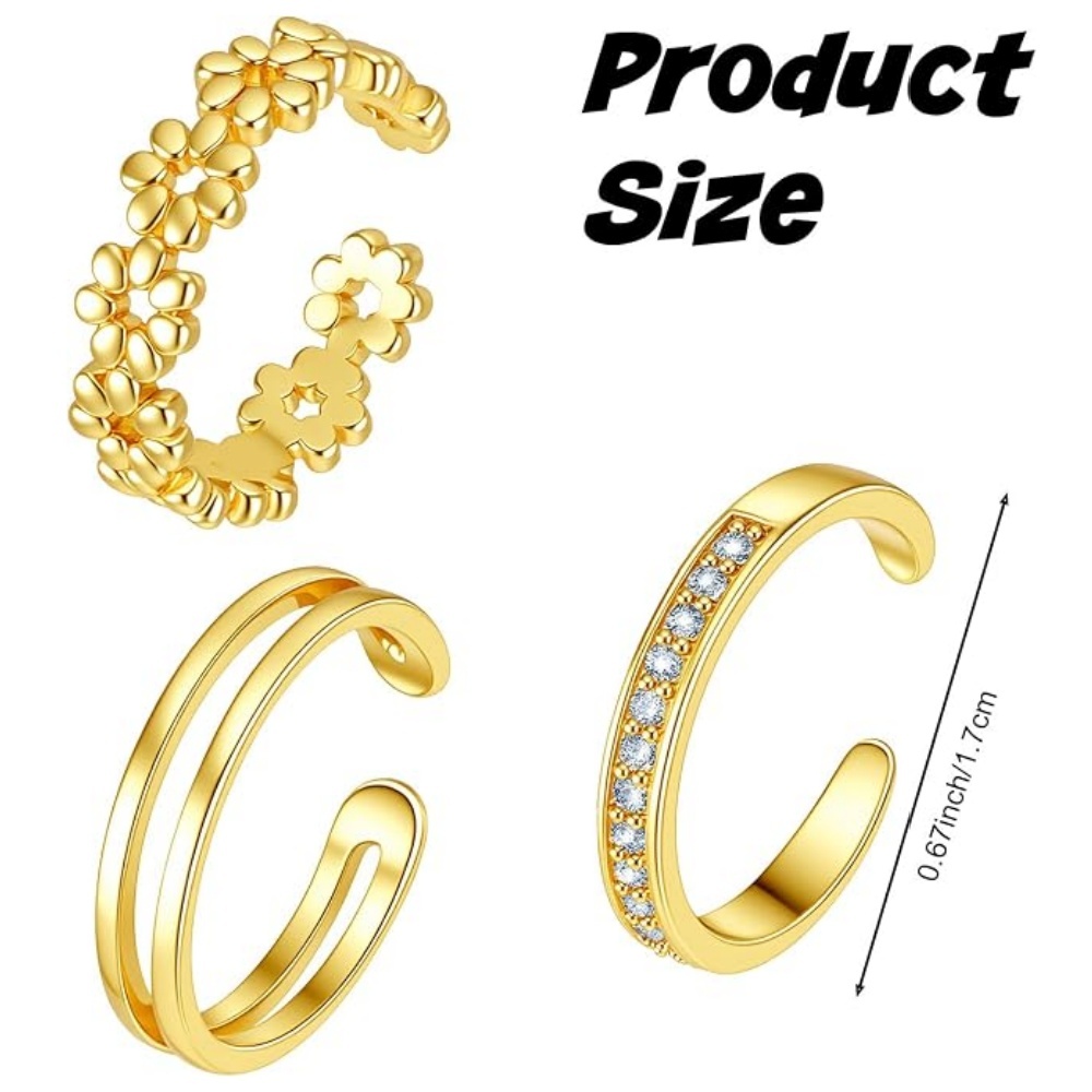 3Pcs Gold Open Adjustable Ring - Women'S Fashion Rings Gold avis et prix