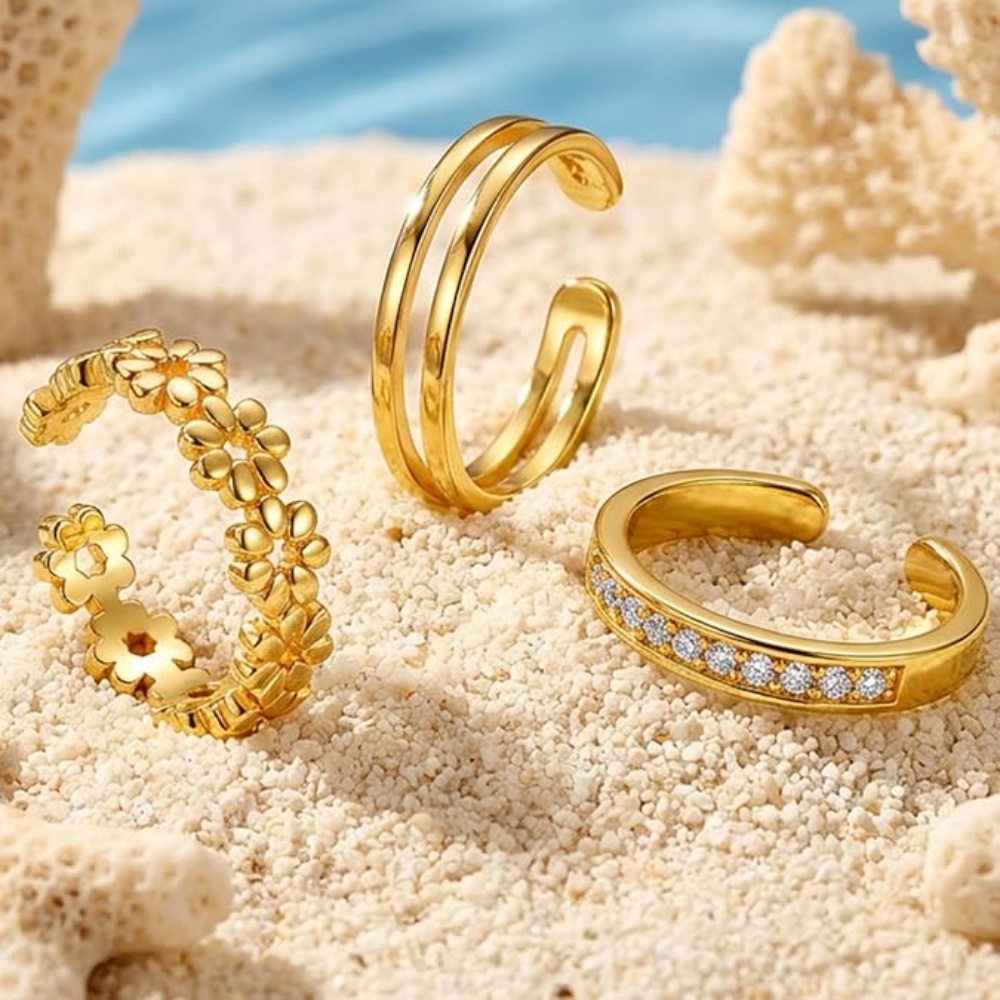 3Pcs Gold Open Adjustable Ring - Women'S Fashion Rings Gold avis et prix