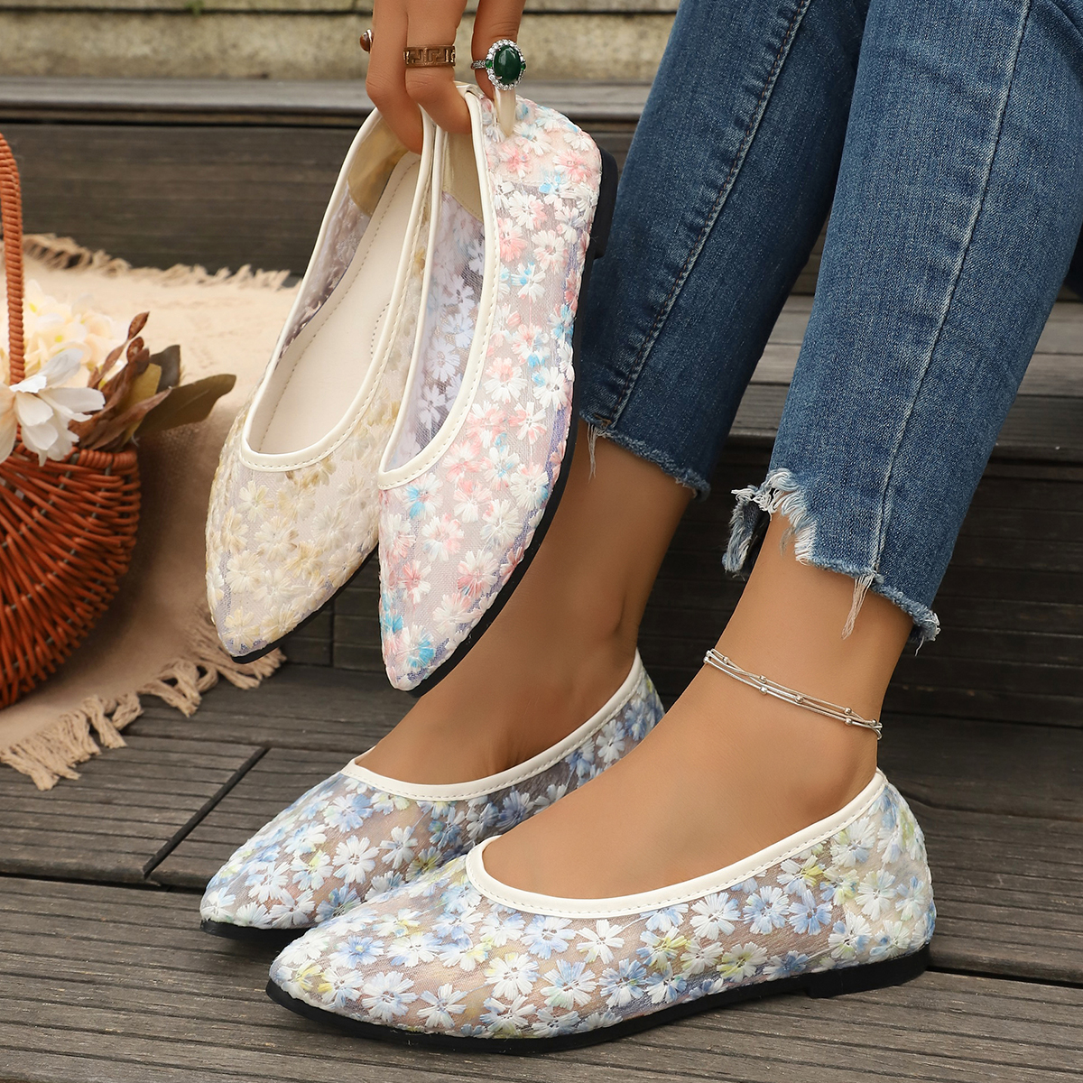 Summer Elegant Flower Low Heel - Women'S Fashion Walking Shoes avis et prix