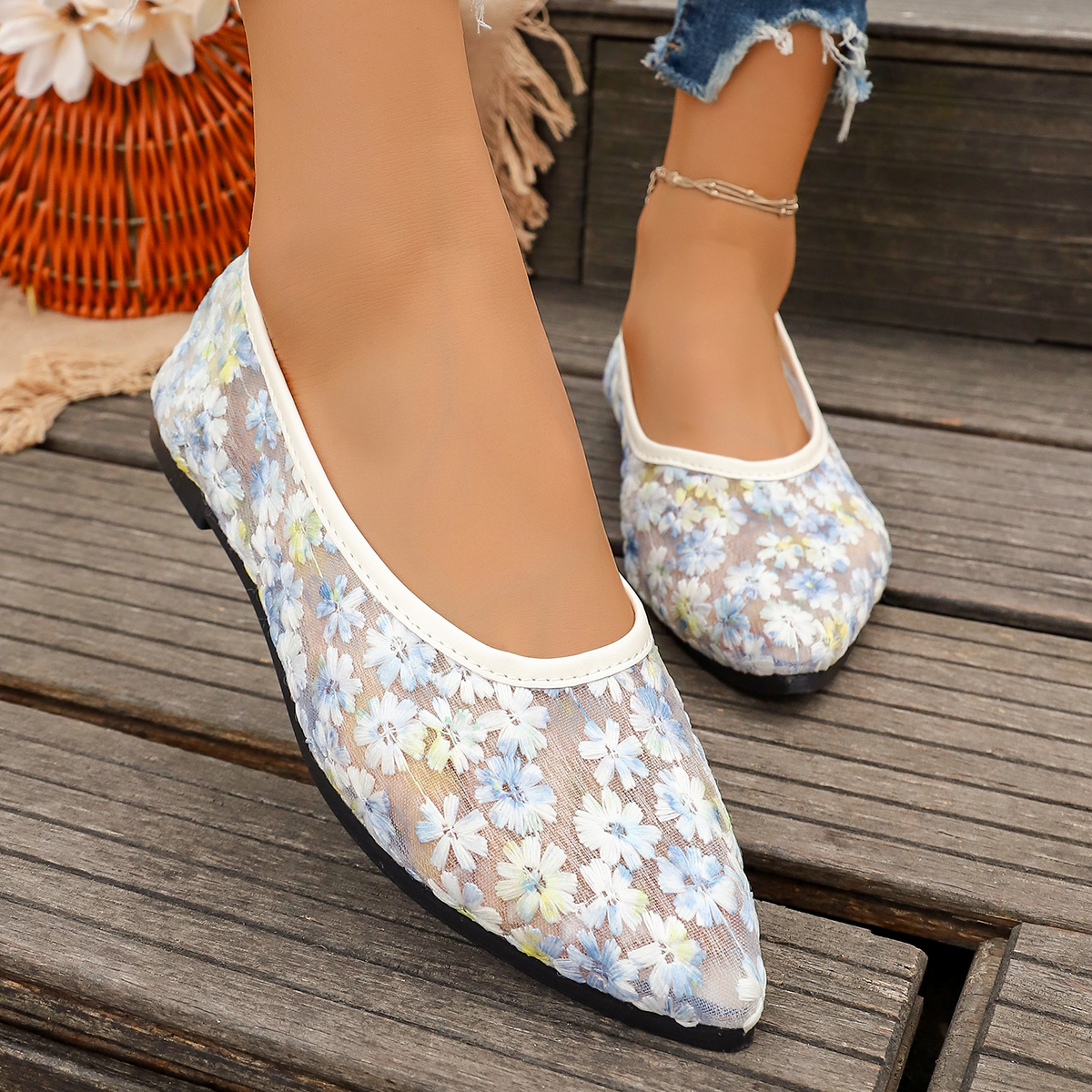 Summer Elegant Flower Low Heel - Women'S Fashion Walking Shoes avis et prix