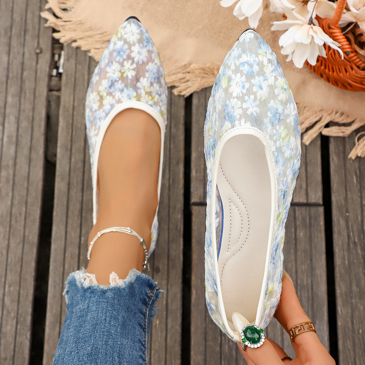 Summer Elegant Flower Low Heel - Women'S Fashion Walking Shoes avis et prix