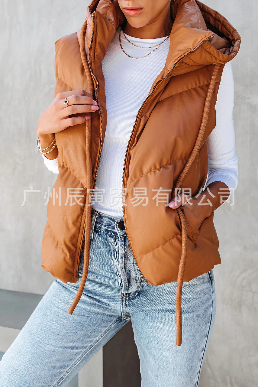 Women's Solid Color Hooded Pad - Women'S Fashion Gilet avis et prix