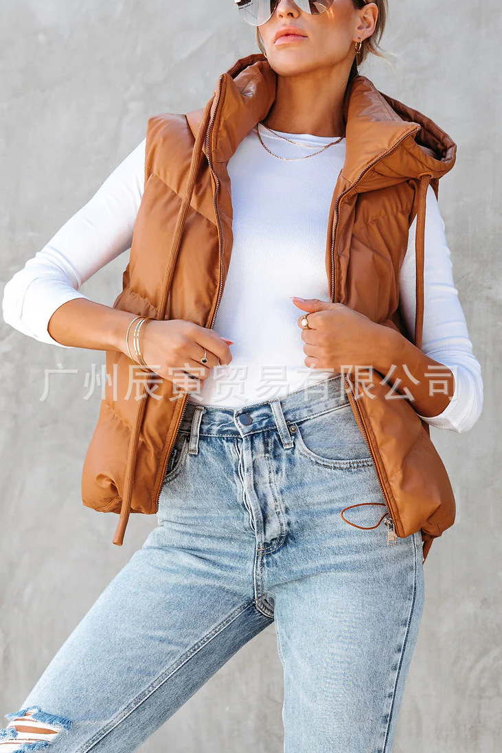 Women's Solid Color Hooded Pad - Women'S Fashion Gilet avis et prix