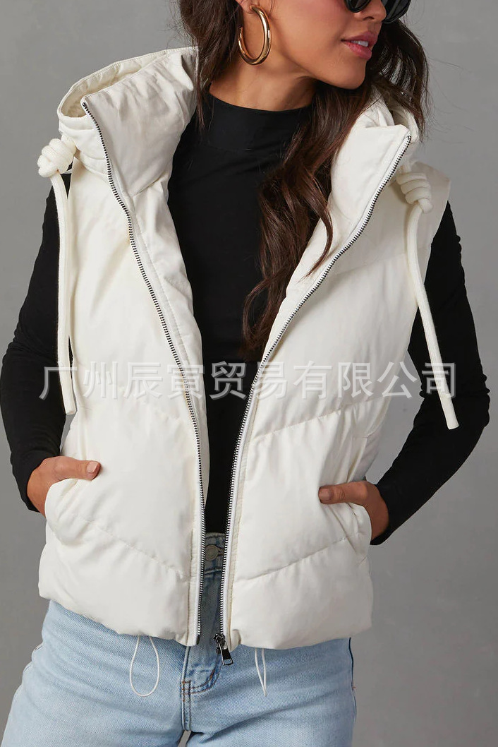Women's Solid Color Hooded Pad - Women'S Fashion Gilet avis et prix