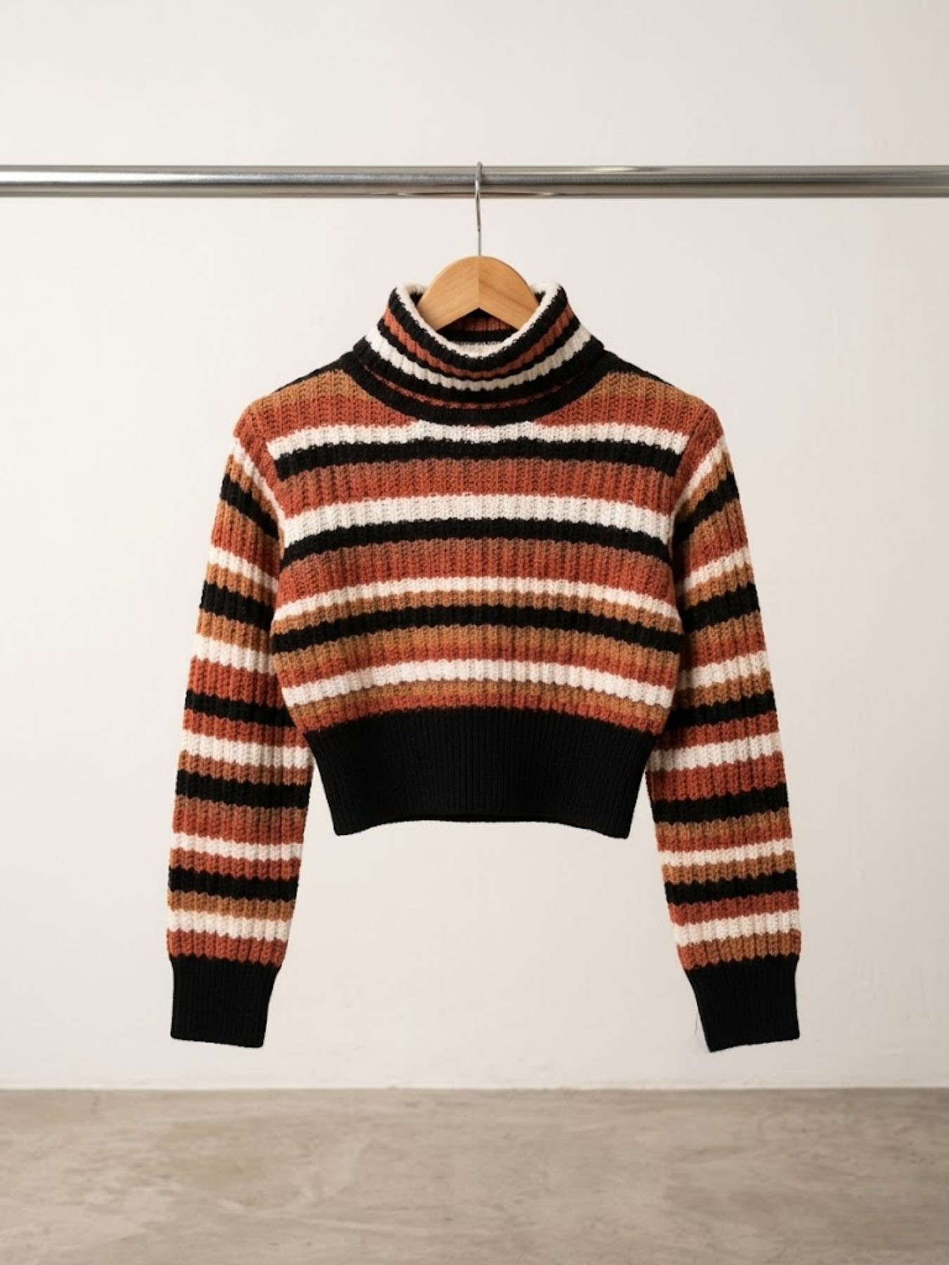 Slimming Striped Turtleneck Kn - Ribbed Knit Sweater avis et prix