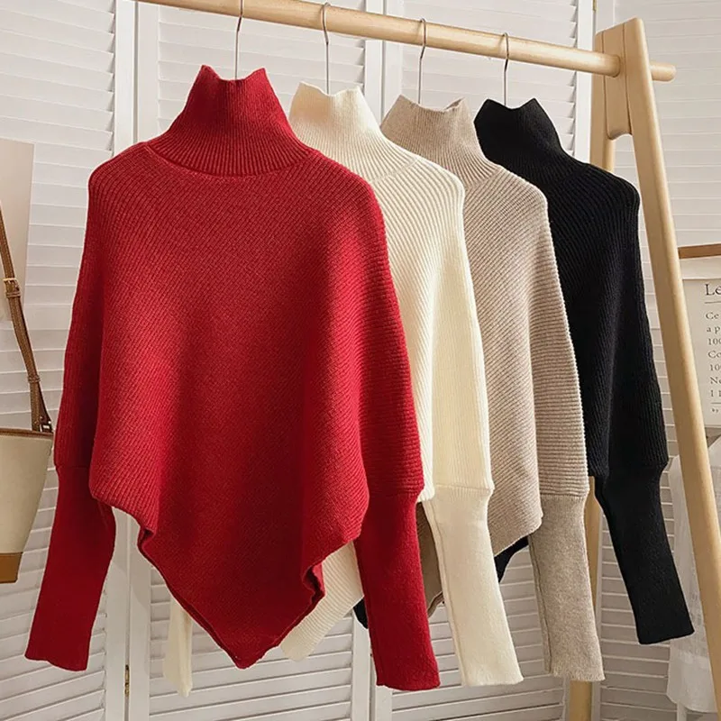 Asymmetric Knit Poncho Sweater - Ribbed Knit Sweater avis et prix