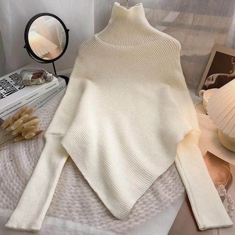 Asymmetric Knit Poncho Sweater - Ribbed Knit Sweater avis et prix