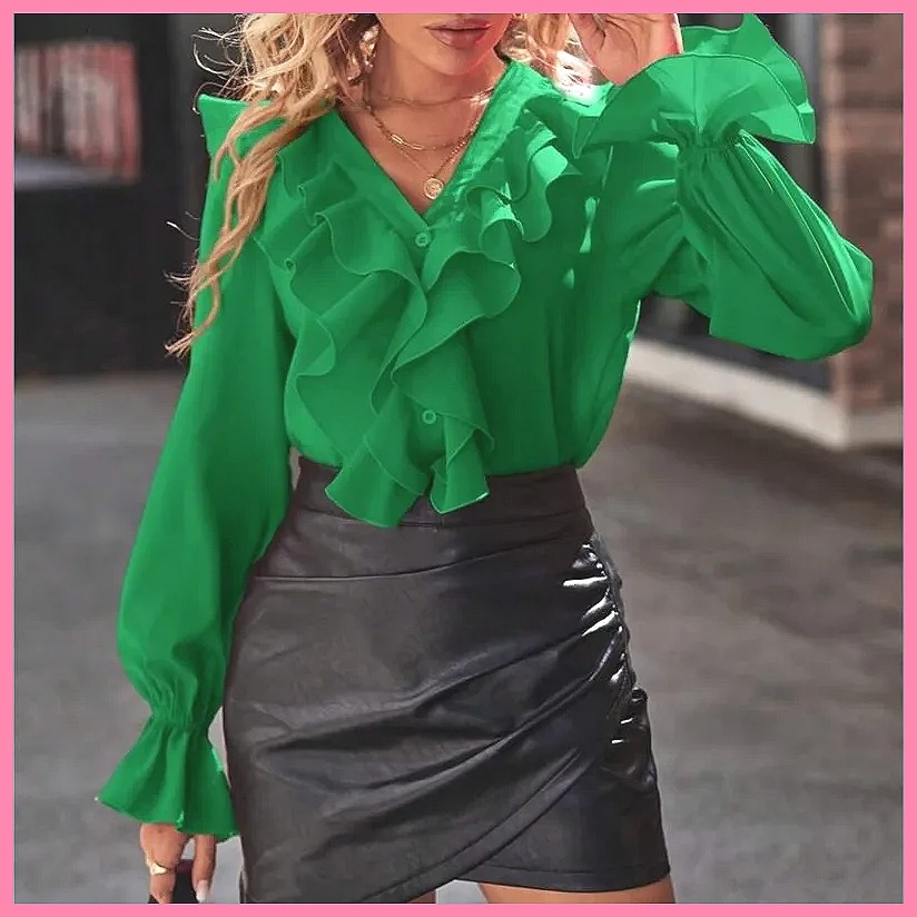 2025 Fashion V-Neck Ruffle Fla - Women'S Fashion Tops avis et prix