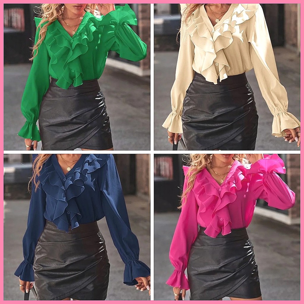 2025 Fashion V-Neck Ruffle Fla - Women'S Fashion Tops avis et prix