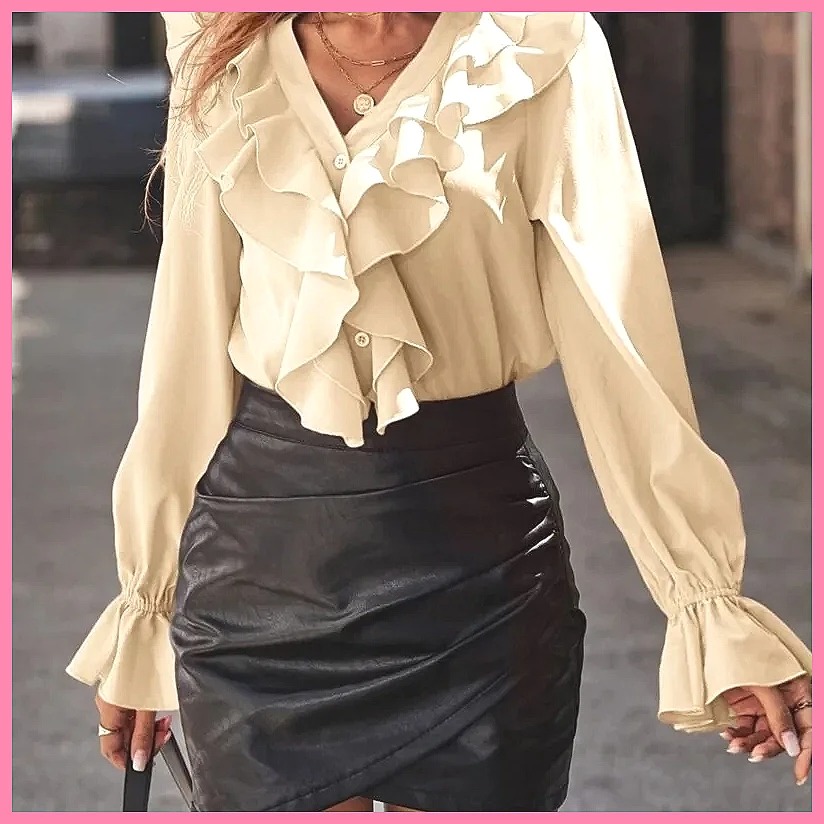 2025 Fashion V-Neck Ruffle Fla - Women'S Fashion Tops avis et prix