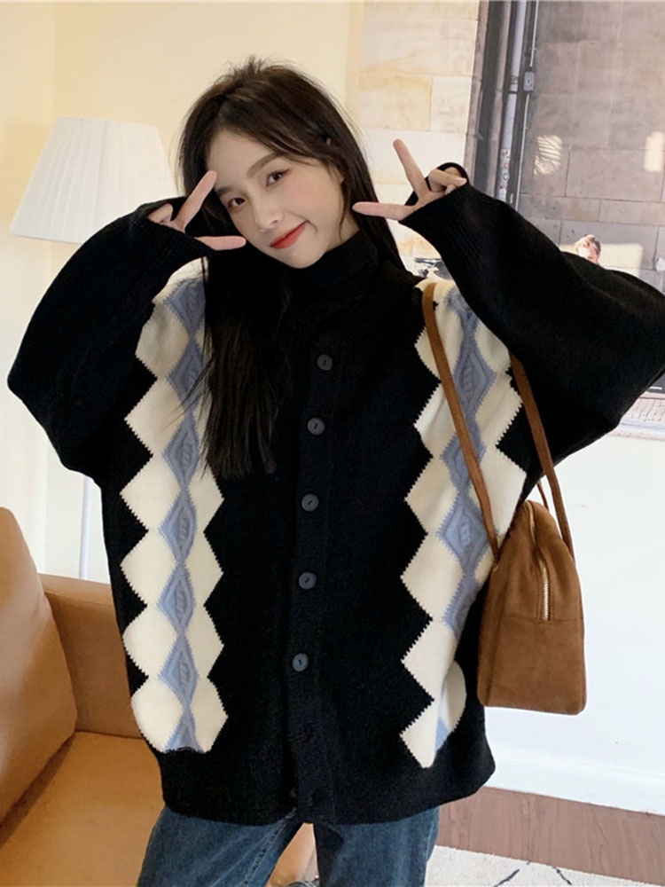 Baggy Fashion Diamond Grid Kni - Women'S Fashion Gilet avis et prix