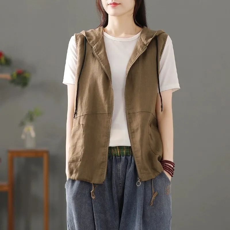 Womens White Linen Blend Hoode - Women'S Fashion Gilet avis et prix
