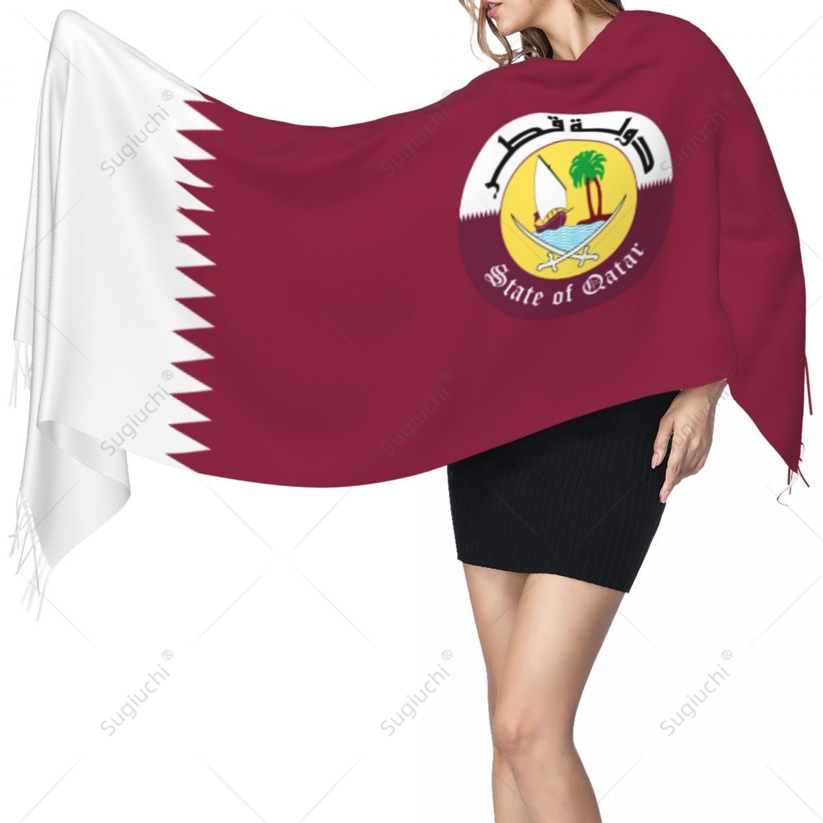 Qatar Emblem Flag Scarf Pashmi - Women Fashion Qatar avis et prix