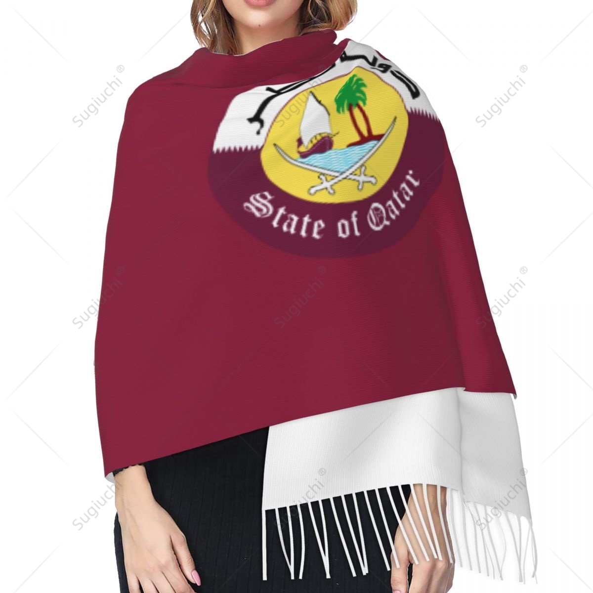 Qatar Emblem Flag Scarf Pashmi - Women Fashion Qatar avis et prix