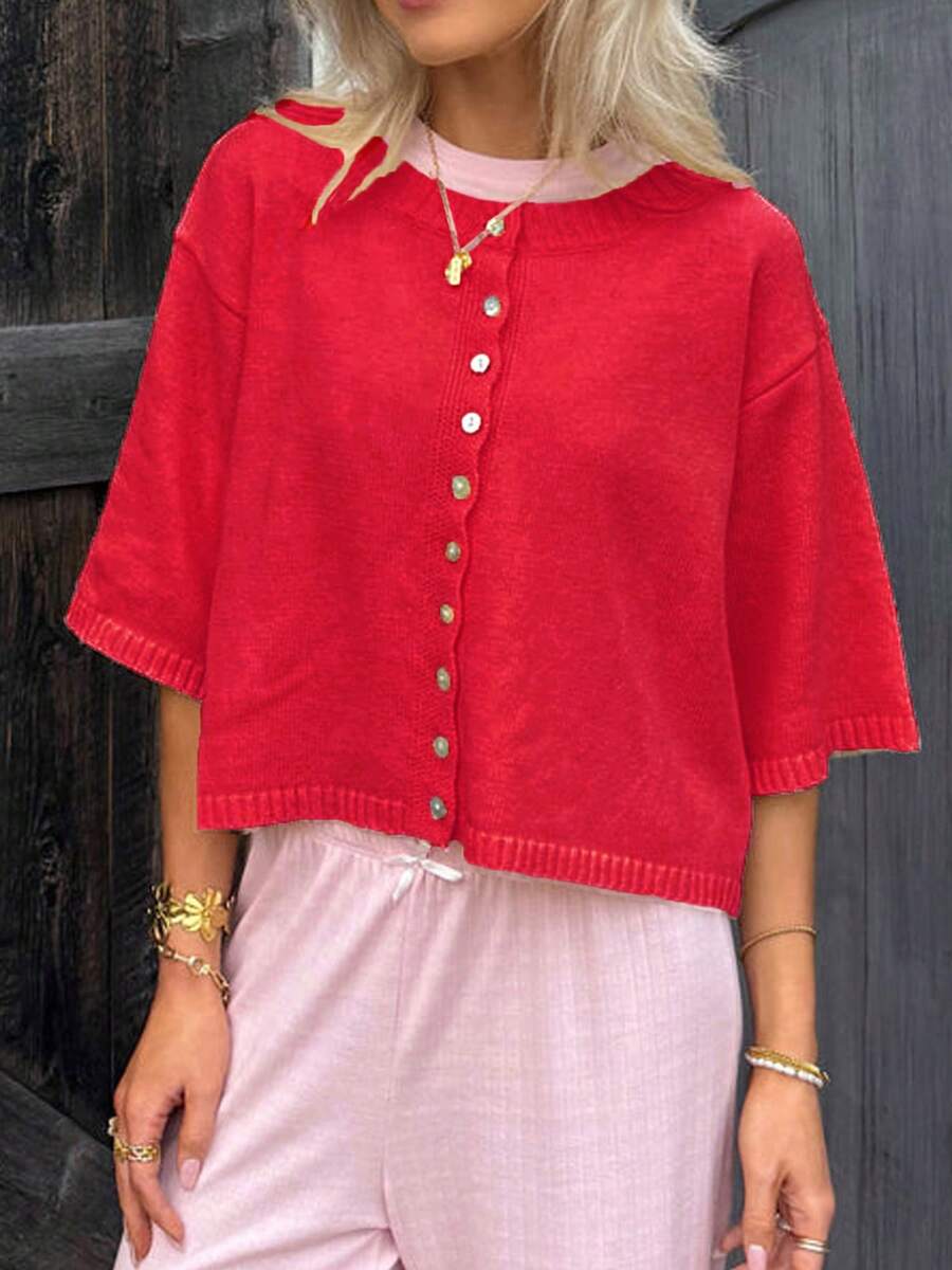Women Short Sleeve Cropped Car - Ribbed Knit Sweater avis et prix