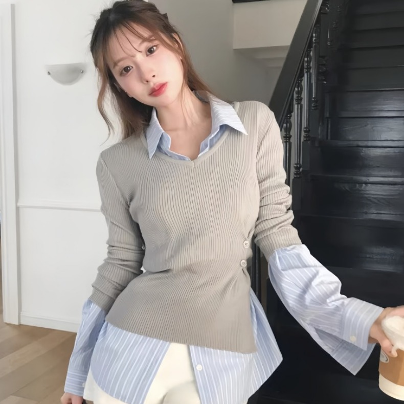 Dongda Gate New Fashionable Ve - Ribbed Knit Sweater avis et prix
