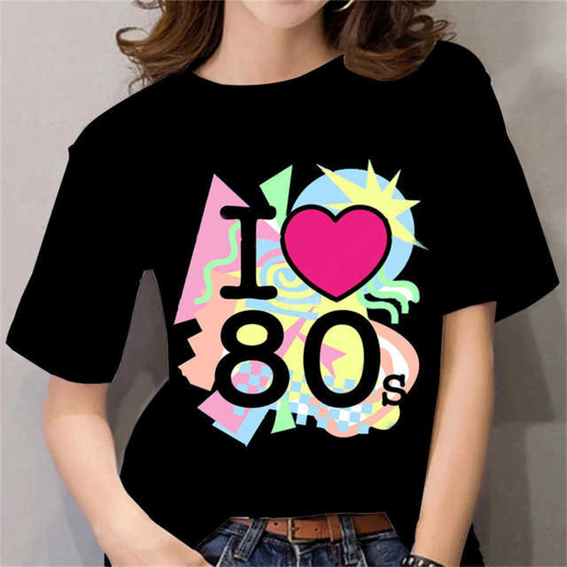80s Womens T Shirt Femal Black - Women'S Fashion In The 80S avis et prix