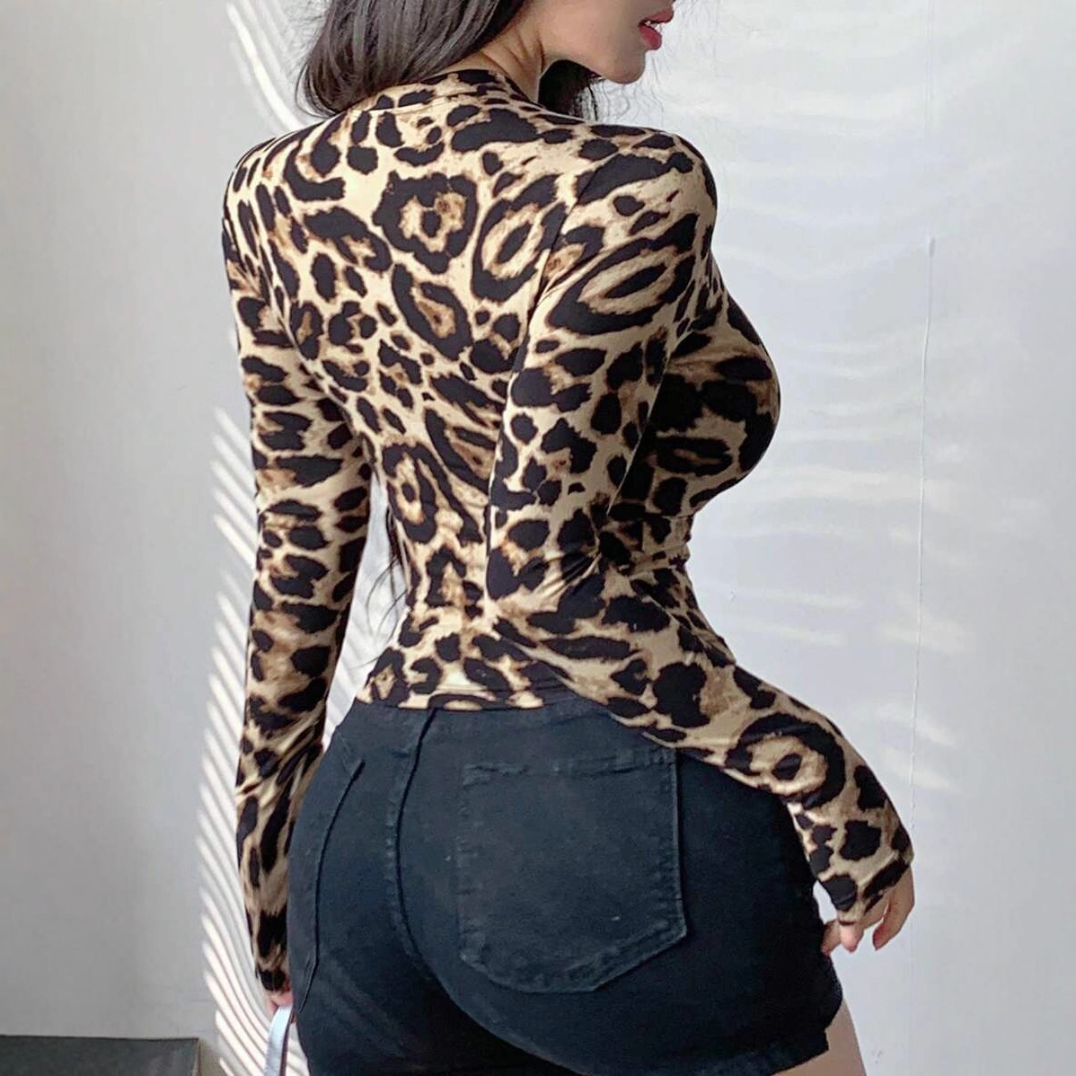 Women Leopard Print Zip Up Lon - Women'S Fashion Tops avis et prix