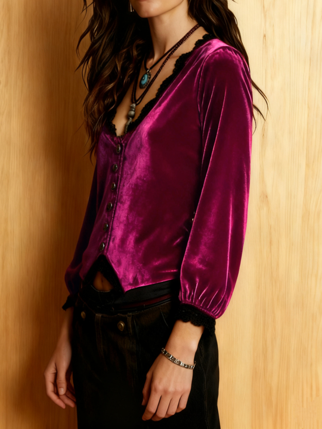 V Neck Lace Trim Button Down B - Women'S Fashion Tops avis et prix