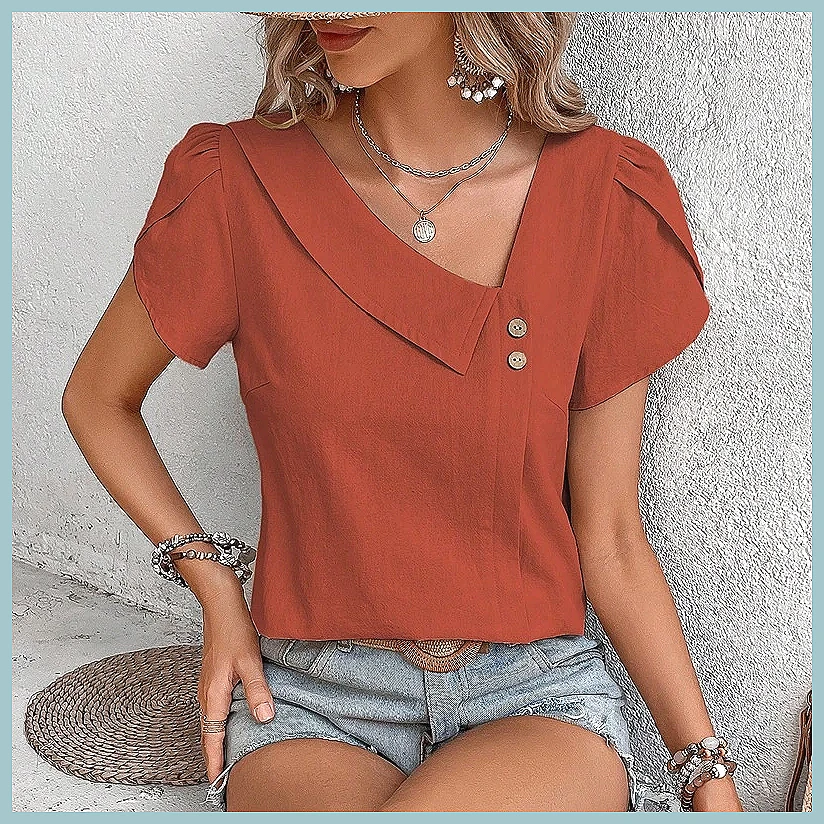 2024 Summer Vintage Solid Colo - Women'S Fashion Tops avis et prix