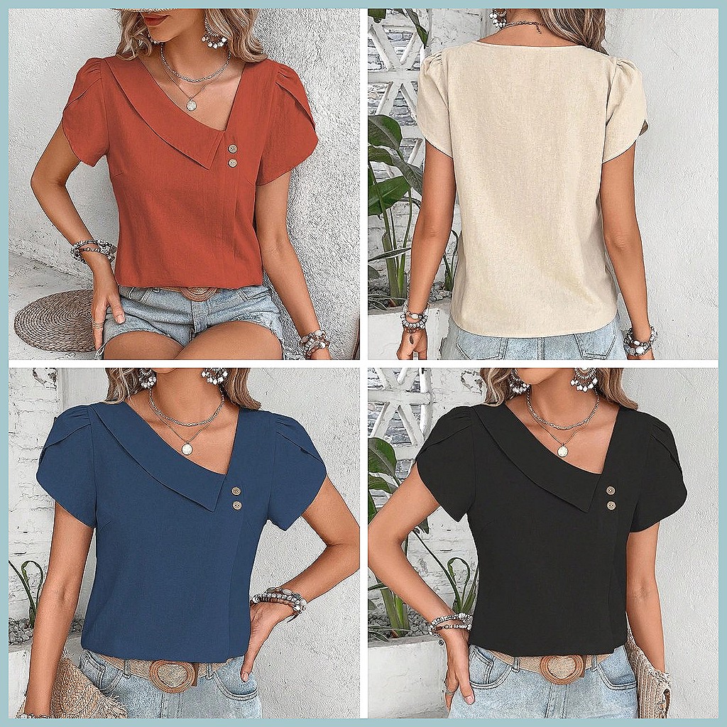 2024 Summer Vintage Solid Colo - Women'S Fashion Tops avis et prix