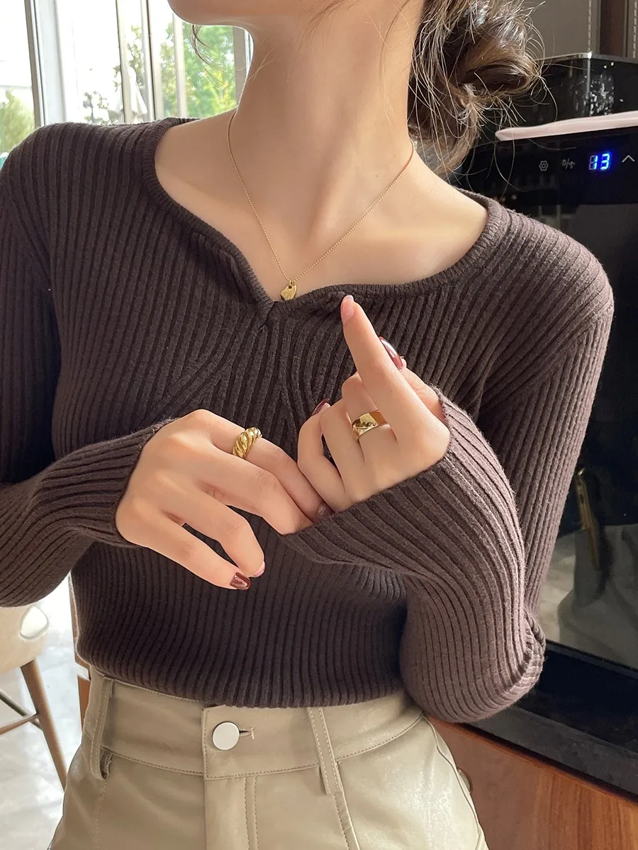 2026 Basic V-neck Chic  Autumn - Ribbed Knit Sweater avis et prix